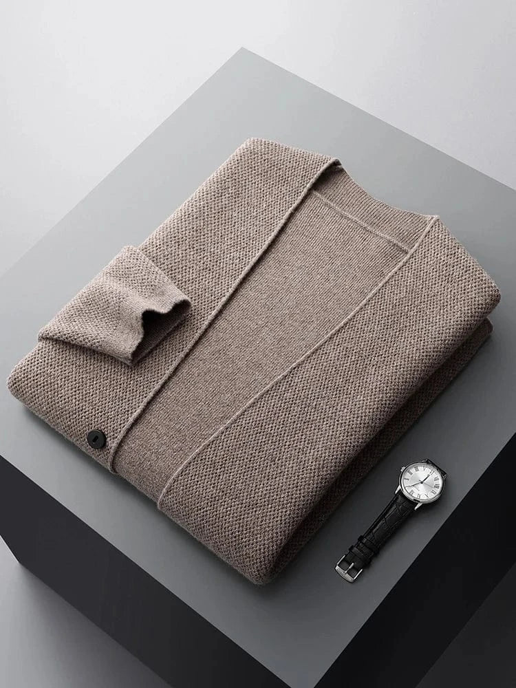 CHICUU Autumn Winter Men Cashmere Sweater Coat Basic V-neck Cardigan 100% Merino Wool Knitwear Smart Casual Jacket Korean Tops