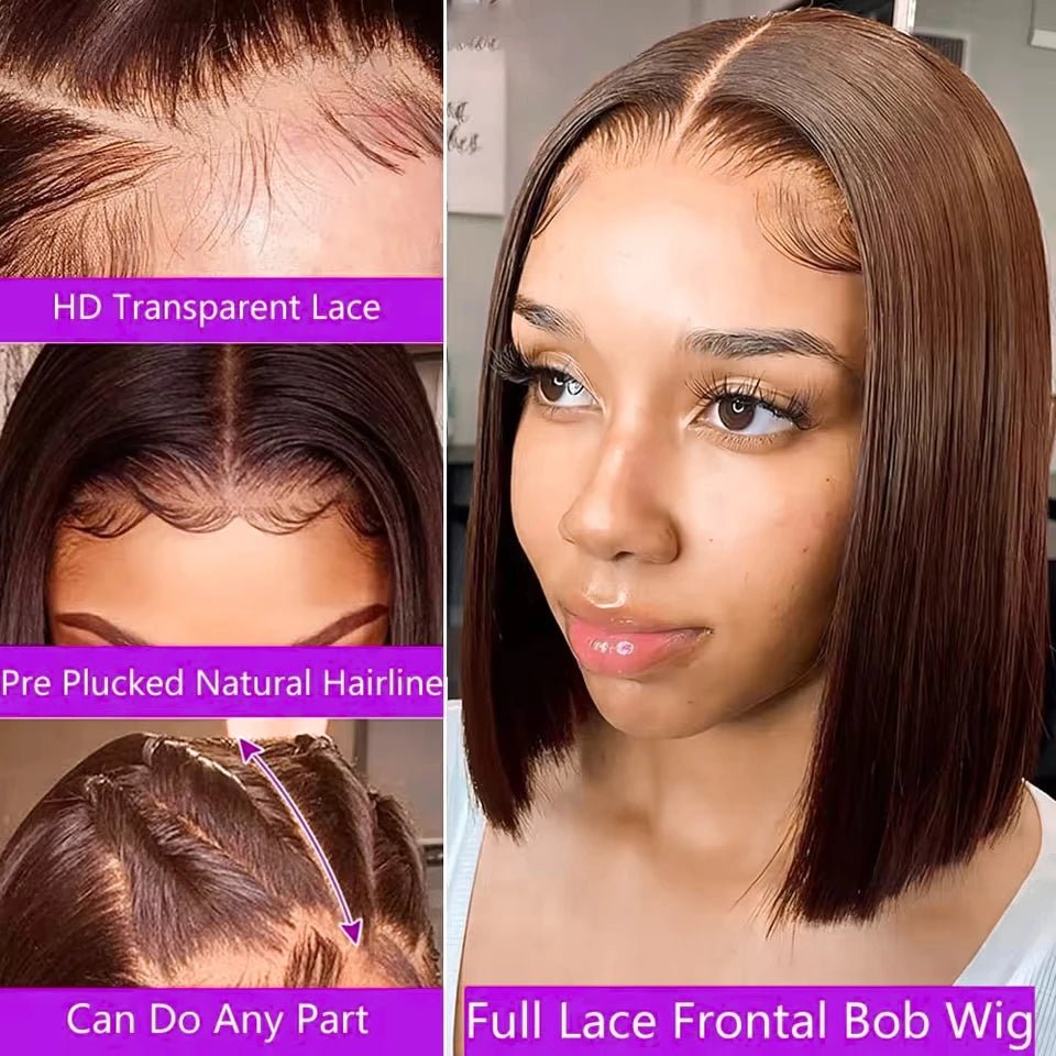 Chocolate Brown Straight Bob Wig (10–14 Inch Options) - SN Wigs & More