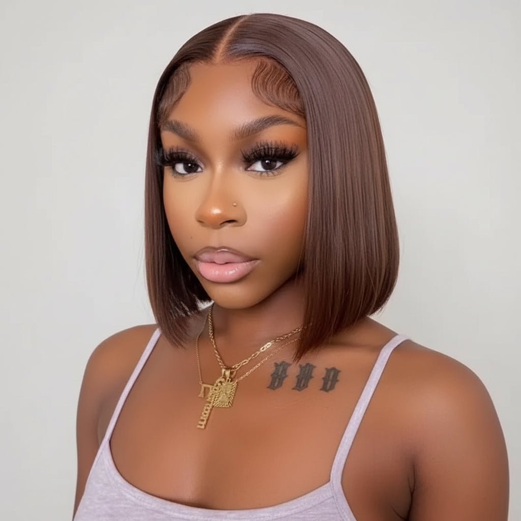 Chocolate Brown Straight Bob Wig (10–14 Inch Options) - SN Wigs & More