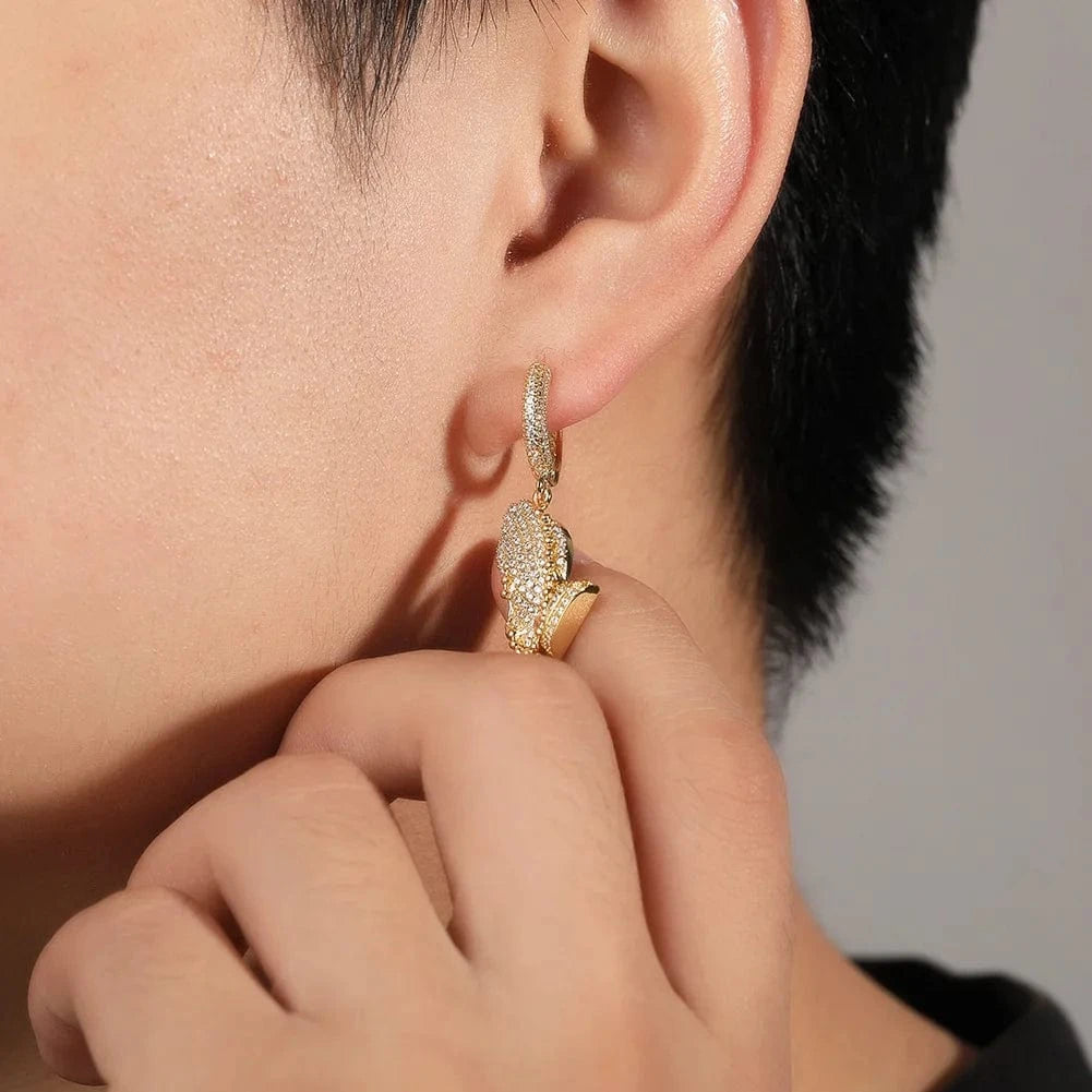 Christian Jewelry Praying Hands Hoop Earrings Hip Hop Fashionable Mini Cross Charm Drop Earrings