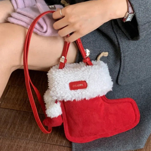 Christmas Boots Messenger Bag Creative Fashion New Retro Glove Bag Messenger Bag Mobile Phone Bag Frosted Suede Cute Gift Wallet - SN Wigs & More