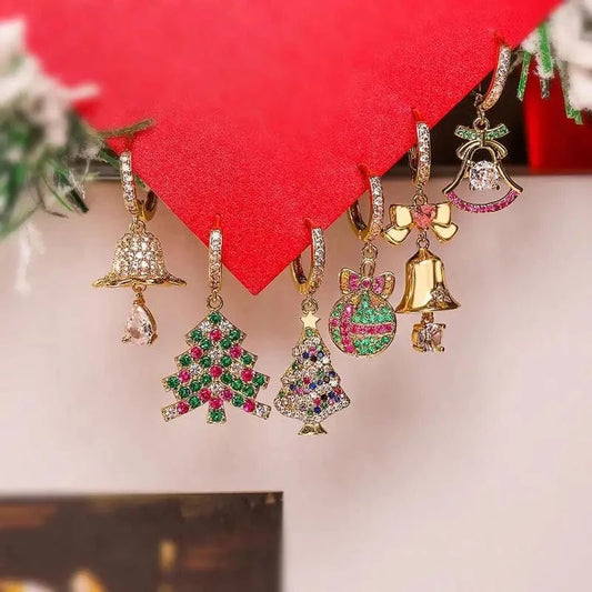 Christmas fashion beautiful festive atmosphere colorful synthetic zircon earrings ED1001