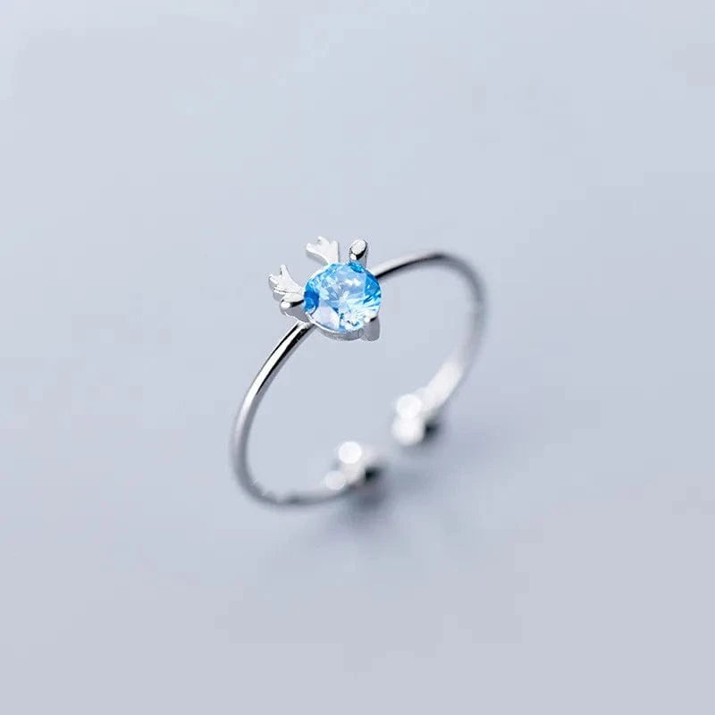 christmas gifts 925 silver Elk antler deerhorn blue or white zircon open rings for women fine jewelry rings