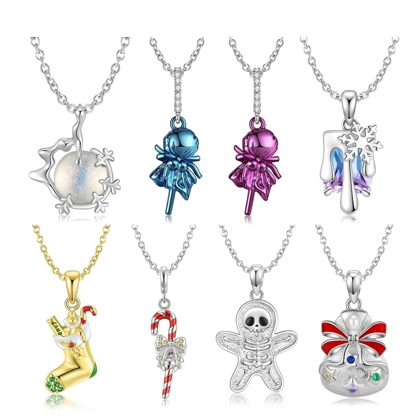 Christmas Snowflake Candy Crystal Pendant Necklace 925 Sterling Silver Necklaces Jewelry for Women Girl Gift Stock Dropshipping