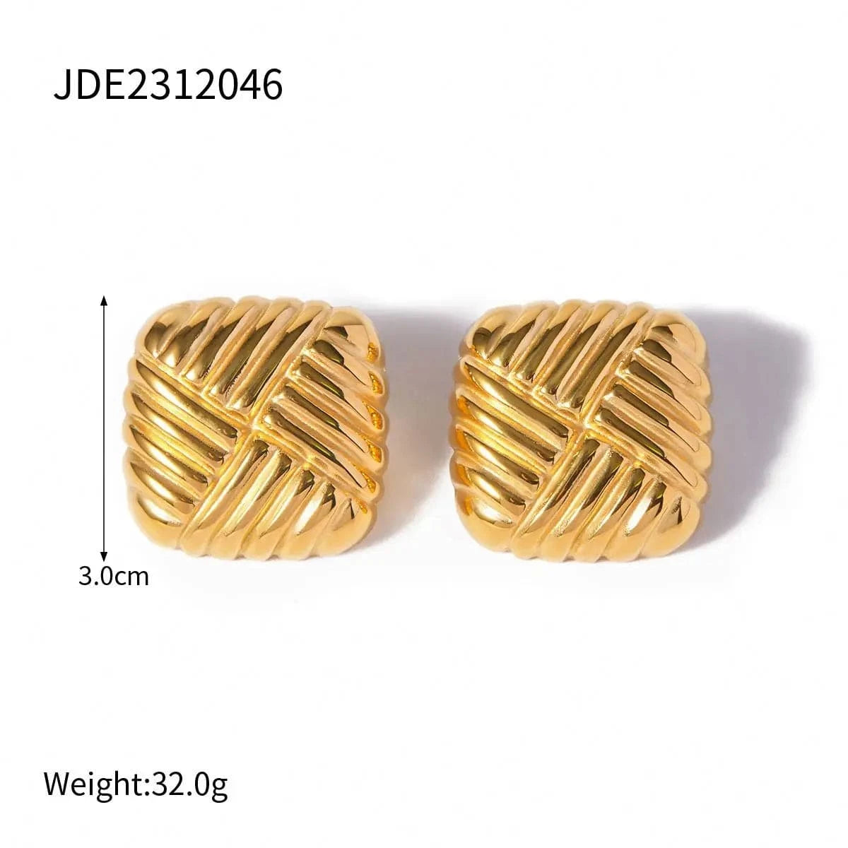 Chunky / E2898 E2898 New Trendy 18K PVD Gold Stainless Steel Jewelry Square Geometric Shape Texture Stud Earring Clean Fit