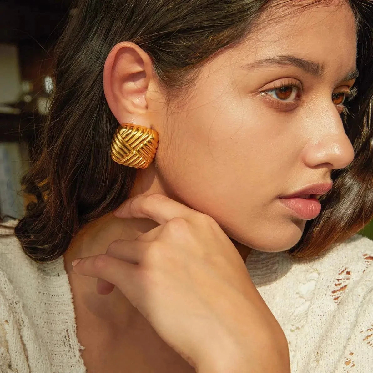 Chunky / E2898 E2898 New Trendy 18K PVD Gold Stainless Steel Jewelry Square Geometric Shape Texture Stud Earring Clean Fit