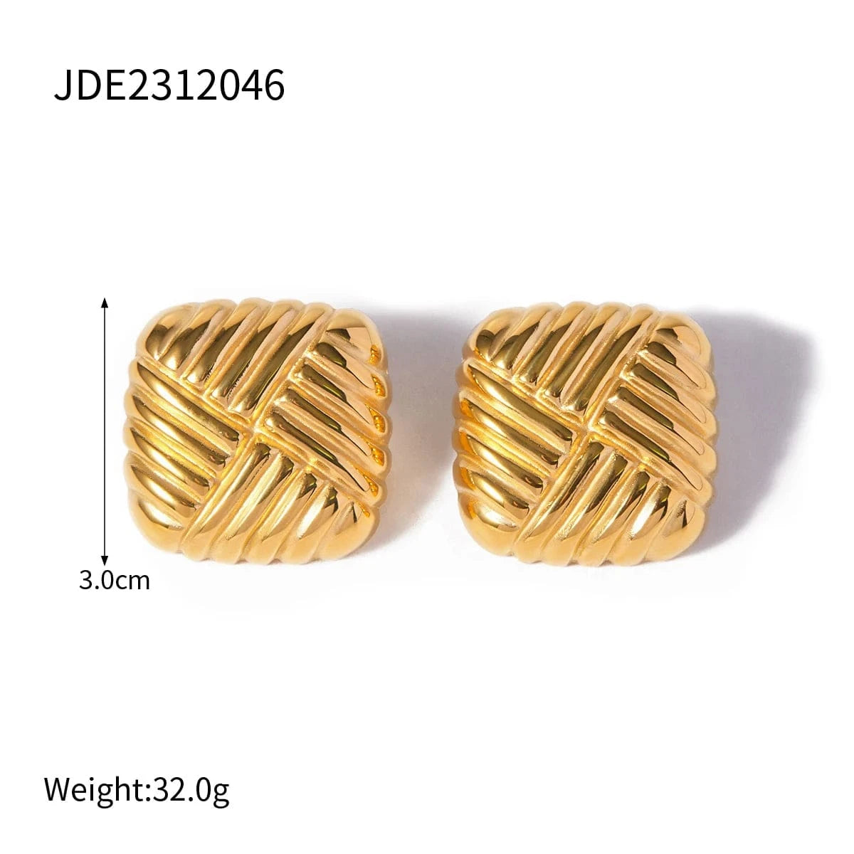 Chunky / E2898 E2898 New Trendy 18K PVD Gold Stainless Steel Jewelry Square Geometric Shape Texture Stud Earring Clean Fit