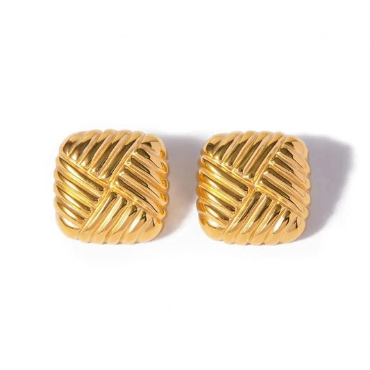 Chunky / E2898 E2898 New Trendy 18K PVD Gold Stainless Steel Jewelry Square Geometric Shape Texture Stud Earring Clean Fit
