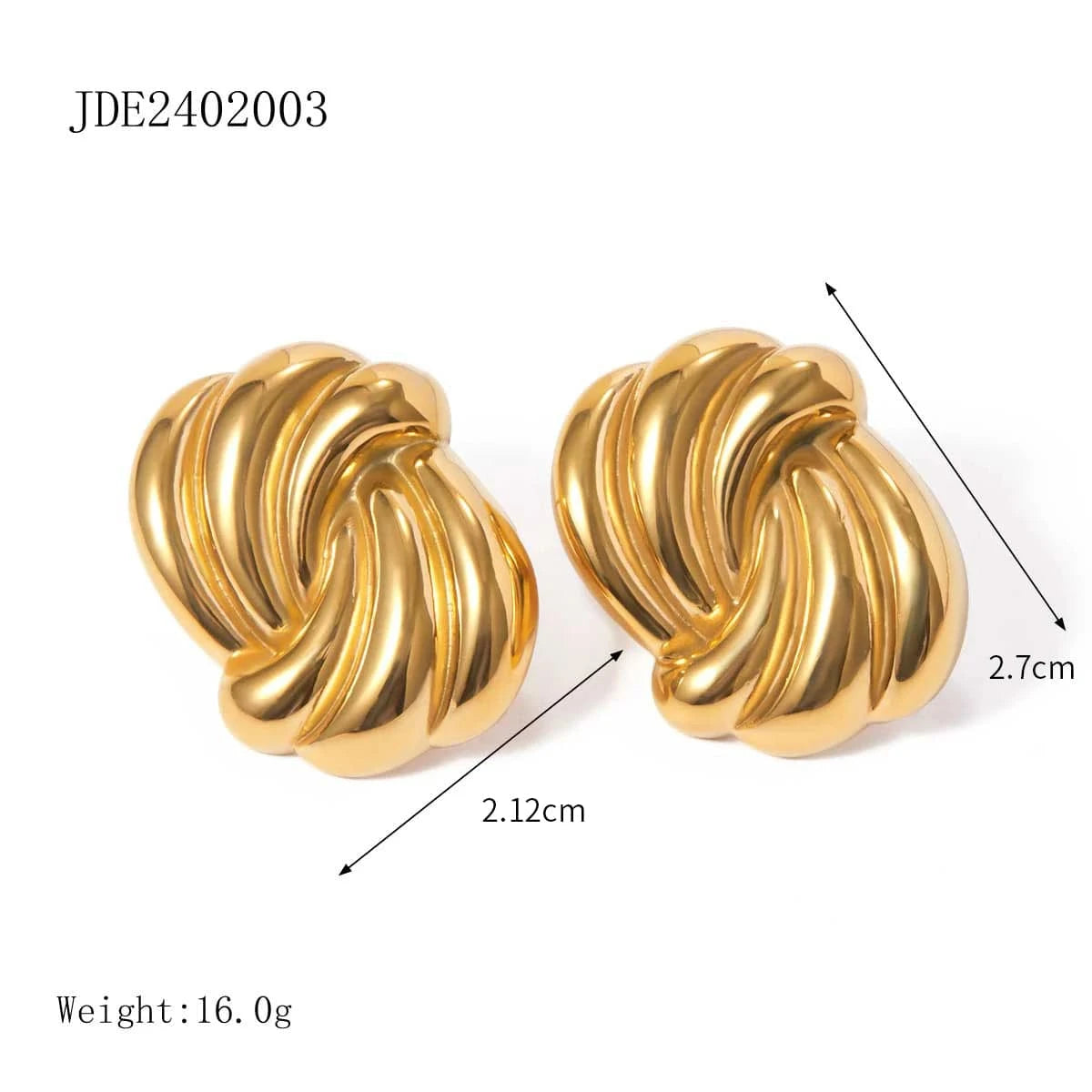 Chunky / E2901 E2901 Fashion Stud 18K PVD Gold Stainless Steel Jewelry Chunky Stud Texture Wave Earring Women Daily
