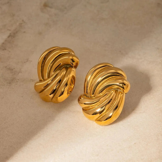 Chunky / E2901 E2901 Fashion Stud 18K PVD Gold Stainless Steel Jewelry Chunky Stud Texture Wave Earring Women Daily