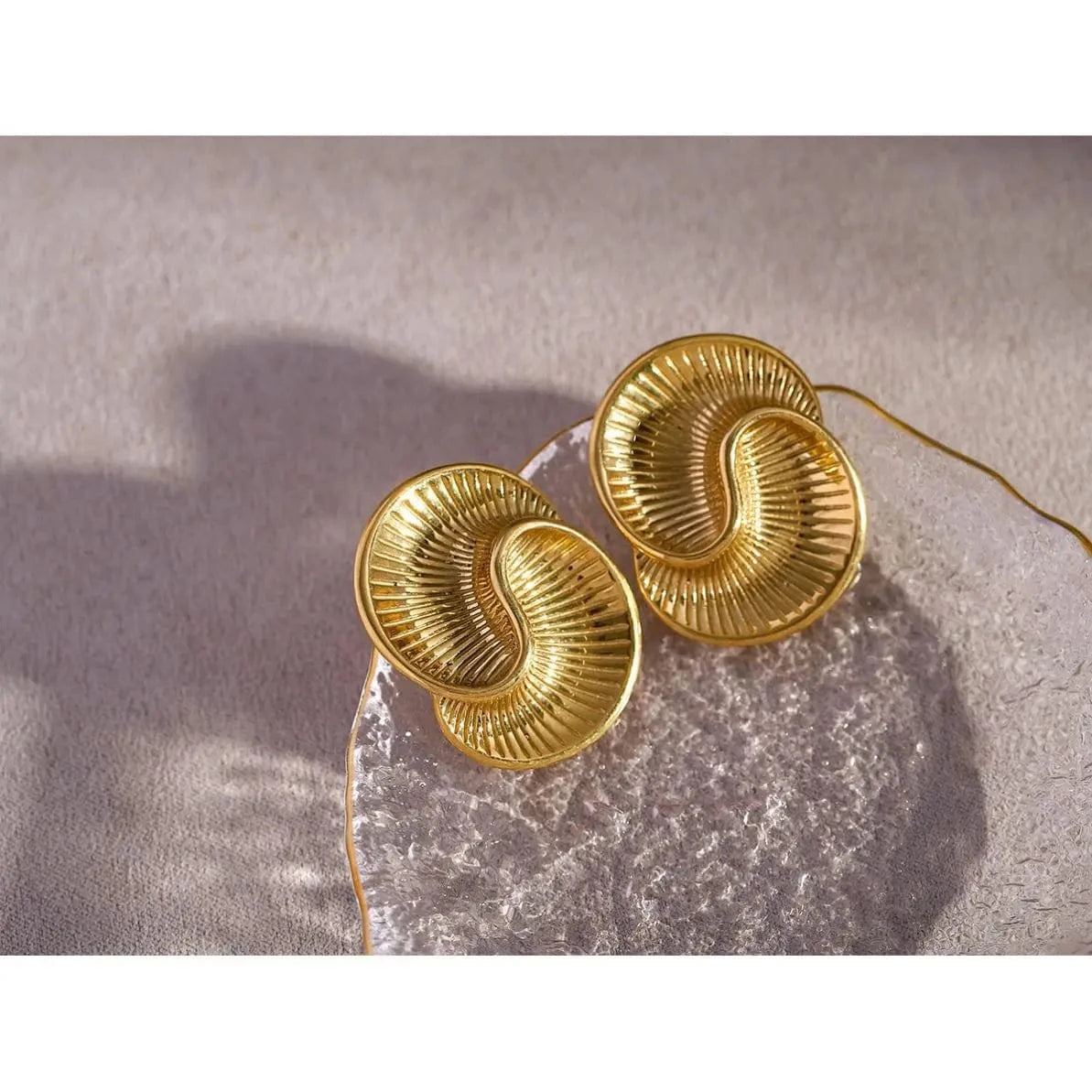 Chunky / E2904 E2904 Simple 18K PVD Gold Stainless Steel Jewelry Chunky Stud Texture Double Water Drop Earring Women Daily