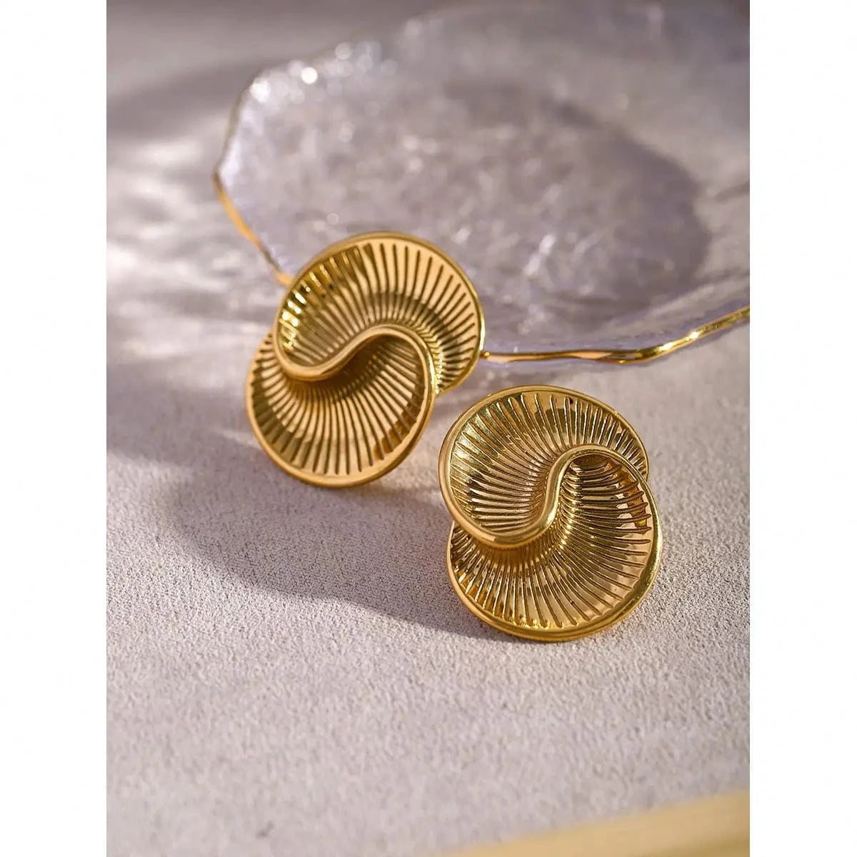 Chunky / E2904 E2904 Simple 18K PVD Gold Stainless Steel Jewelry Chunky Stud Texture Double Water Drop Earring Women Daily