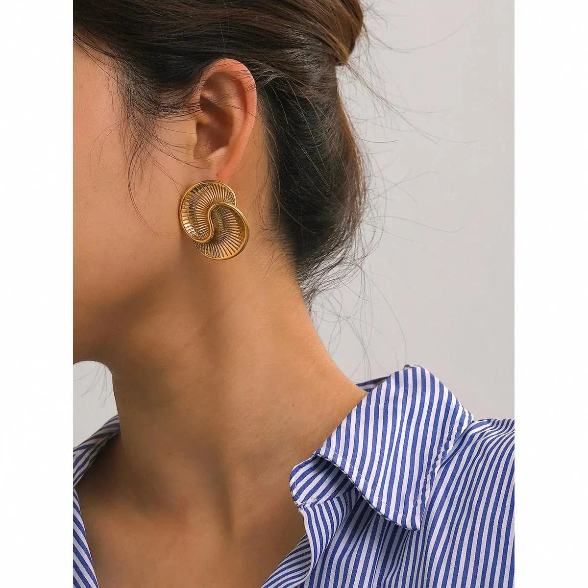 Chunky / E2904 E2904 Simple 18K PVD Gold Stainless Steel Jewelry Chunky Stud Texture Double Water Drop Earring Women Daily