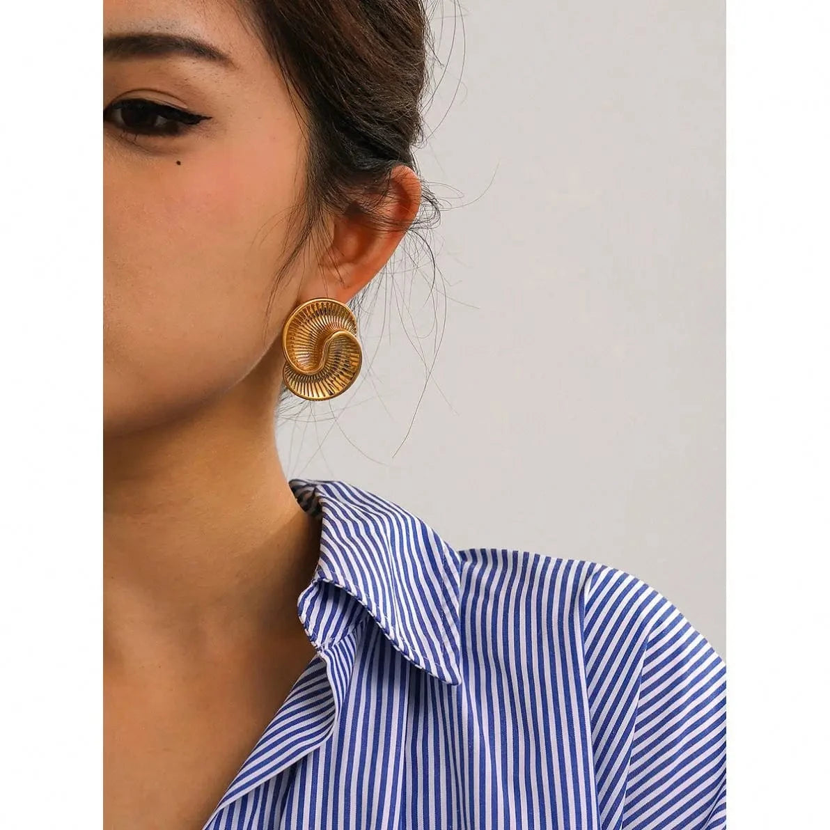 Chunky / E2904 E2904 Simple 18K PVD Gold Stainless Steel Jewelry Chunky Stud Texture Double Water Drop Earring Women Daily