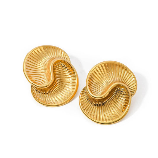 Chunky / E2904 E2904 Simple 18K PVD Gold Stainless Steel Jewelry Chunky Stud Texture Double Water Drop Earring Women Daily