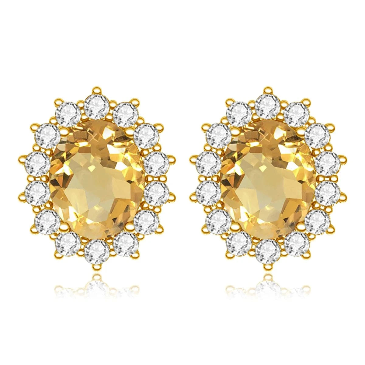 Citrine Luxury Sterling Silver 925 Stud Earrings with Garnet Princess Diana Inspired Design for Anniversary Celebrations