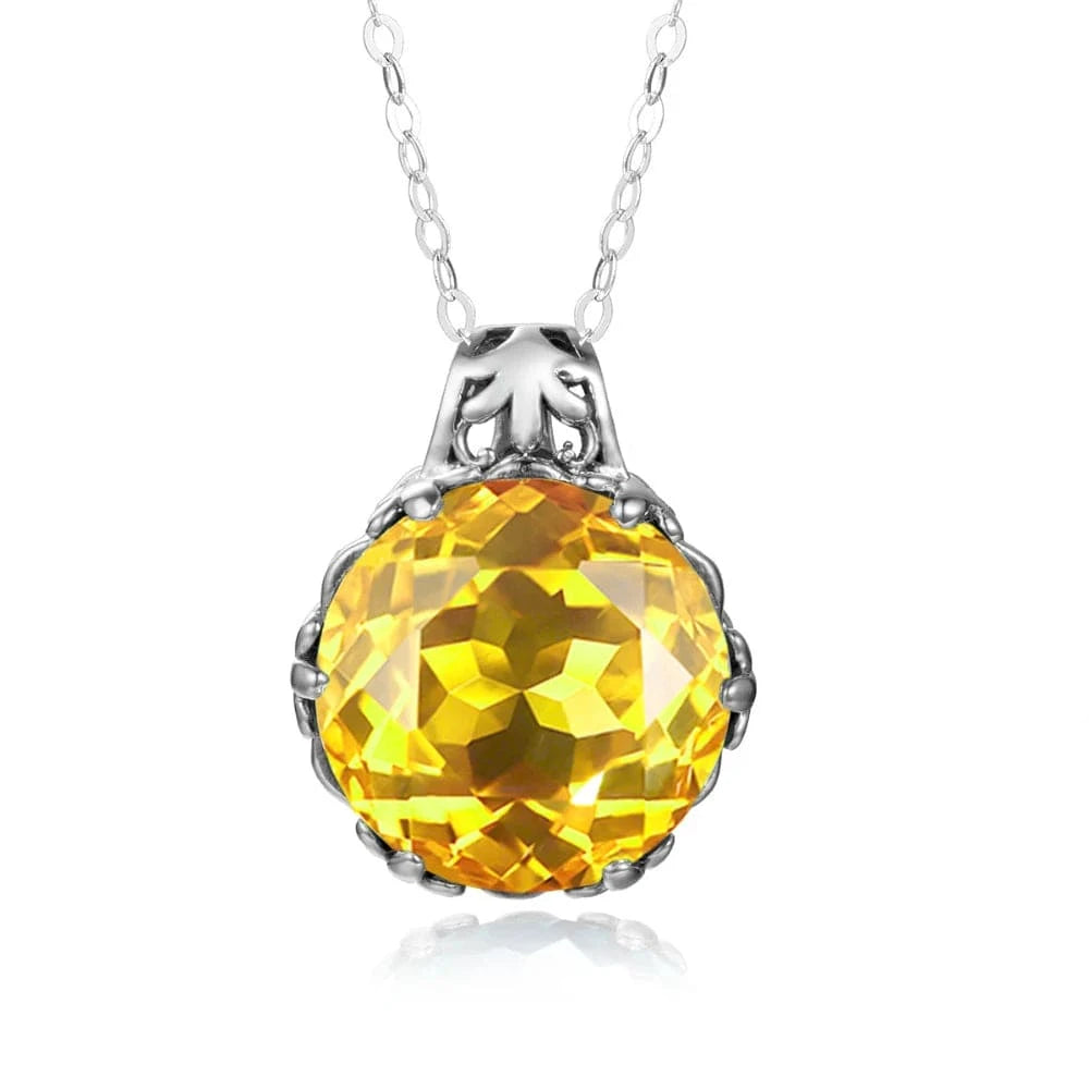 Citrine Vintage Women Aquamarine Gemstone Pendant 925 Silver Necklace Pendant Gemstone Wedding Jewelry