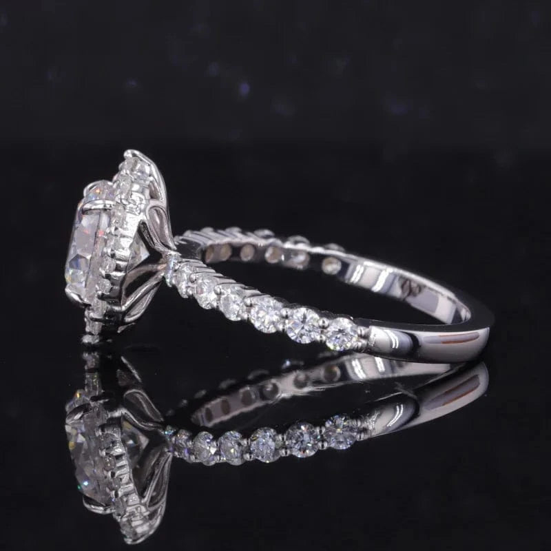 Classic 1.6ct round Brilliant Cut Lab-Grown Diamond Halo Ring 14k 18k Gold D VVS2 Synthetic IGI hpht Diamond Ring for Wedding