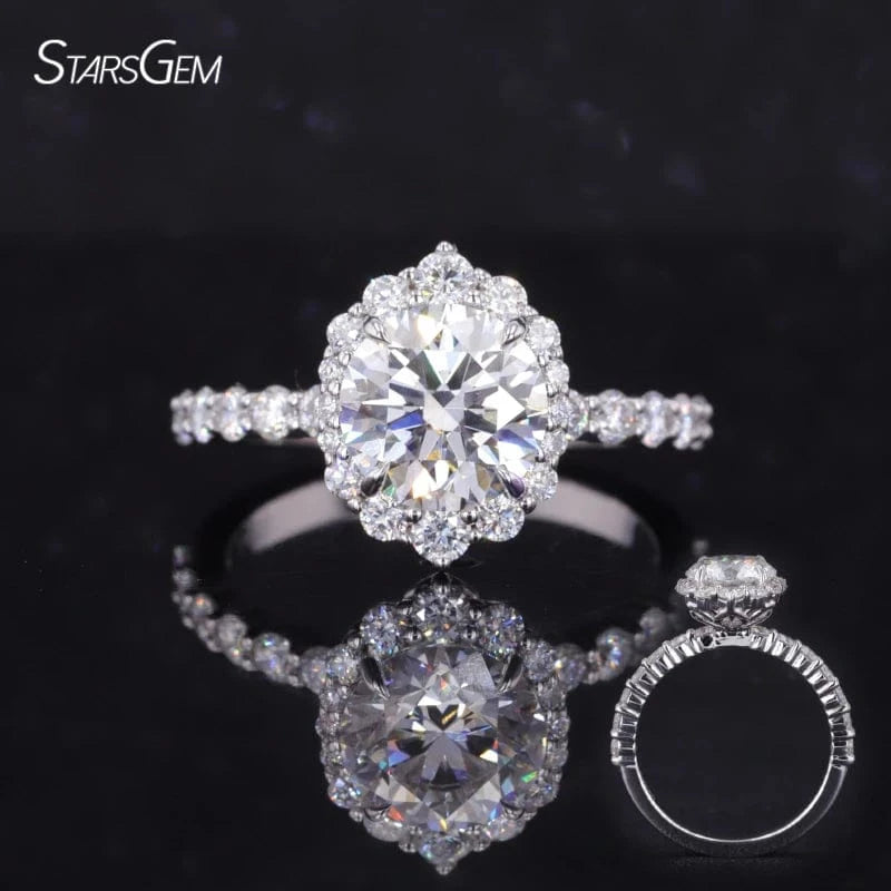 Classic 1.6ct round Brilliant Cut Lab-Grown Diamond Halo Ring 14k 18k Gold D VVS2 Synthetic IGI hpht Diamond Ring for Wedding