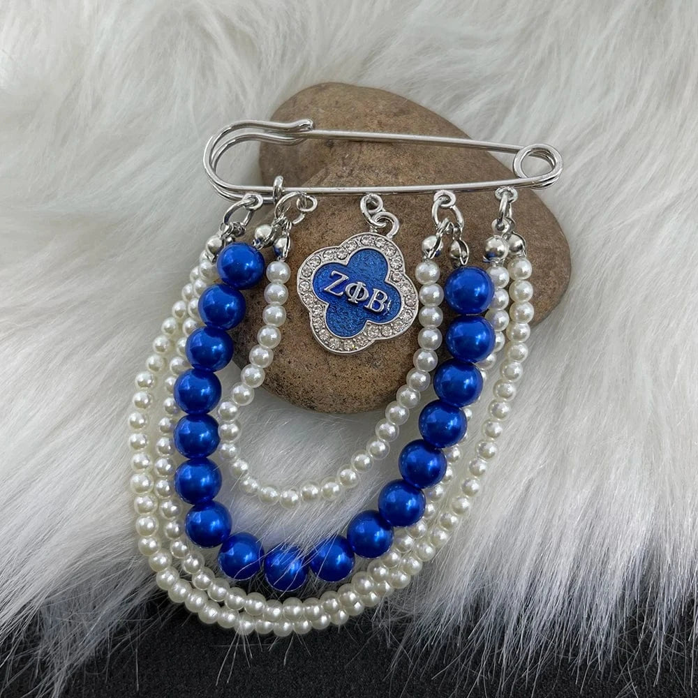 classic / 13 / Silver Plated ZPB Greek Sisters Club Club Logo Letter Badge Shield Pendant Pearl Rhinestone brooch Women's Jewelry