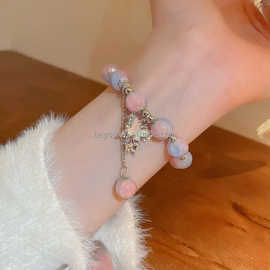 classic / 19CM / 1 Gamma Phi Delta Pink Blue Butterfly Charm Elastic Bracelets Contrast Color GPD Fashion Glass Beads Elegant Hand Jewelry Women