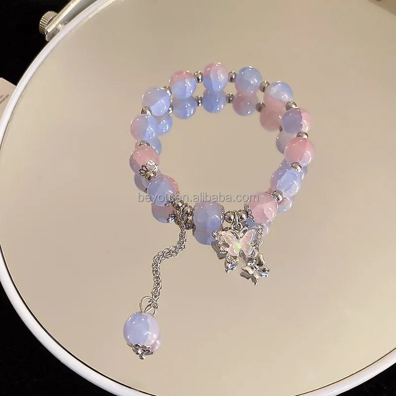 classic / 19CM / 1 Gamma Phi Delta Pink Blue Butterfly Charm Elastic Bracelets Contrast Color GPD Fashion Glass Beads Elegant Hand Jewelry Women