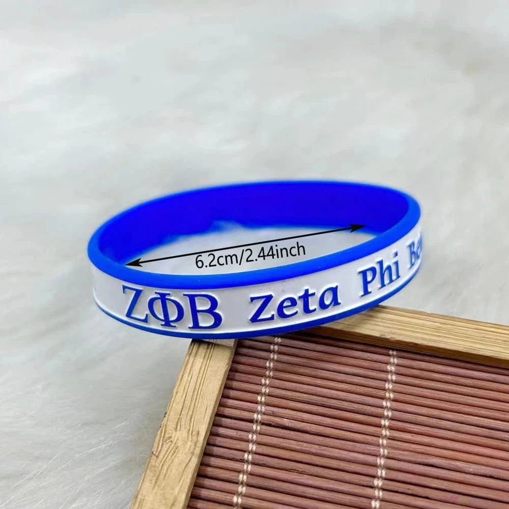 classic / 19CM / 1 Zeta Phi Beta Silicone Bracelet sorority ZPB Blue White Wristbands PVC Bracelet Fellowship Rubber Bracelets