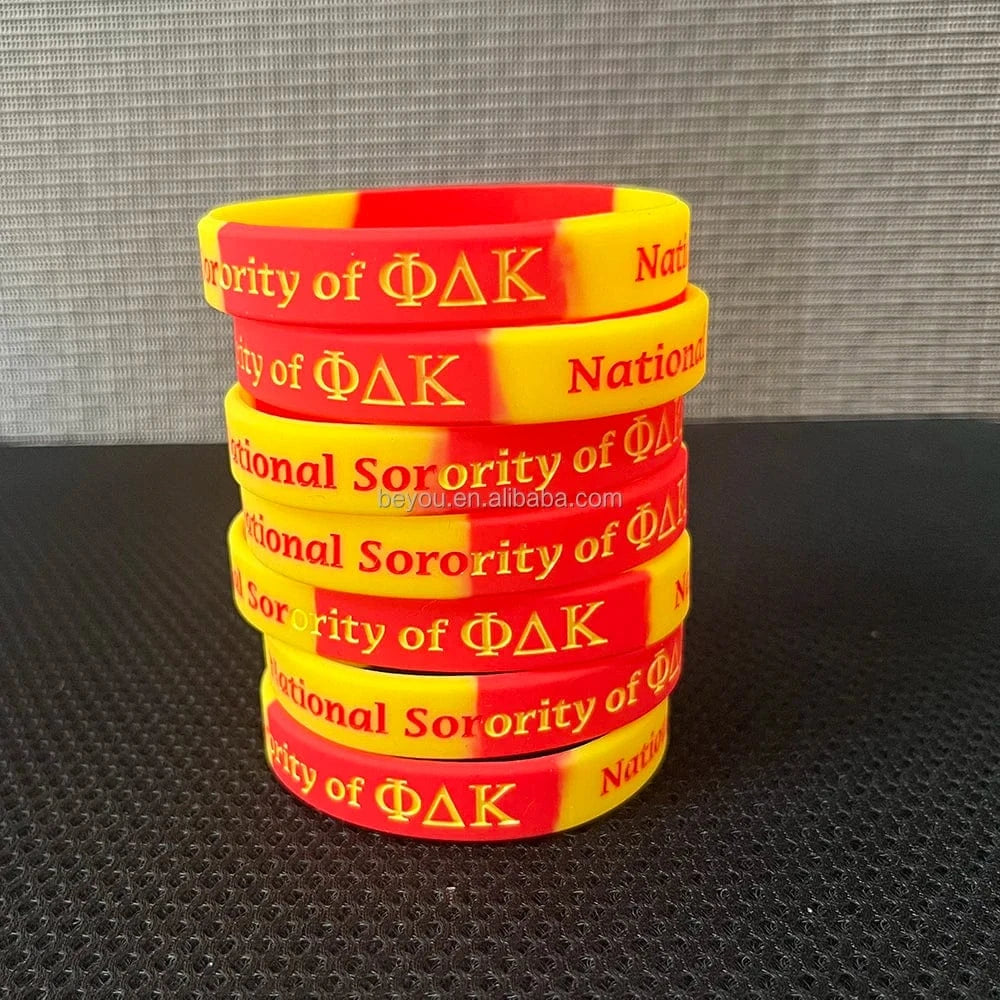 classic / 19CM / pdk National Sorority of Phi Delta Kappa Silicone Bracelet Red Yellow NSPDK Wristbands PVC Bracelet Fellowship Rubber Bracelets