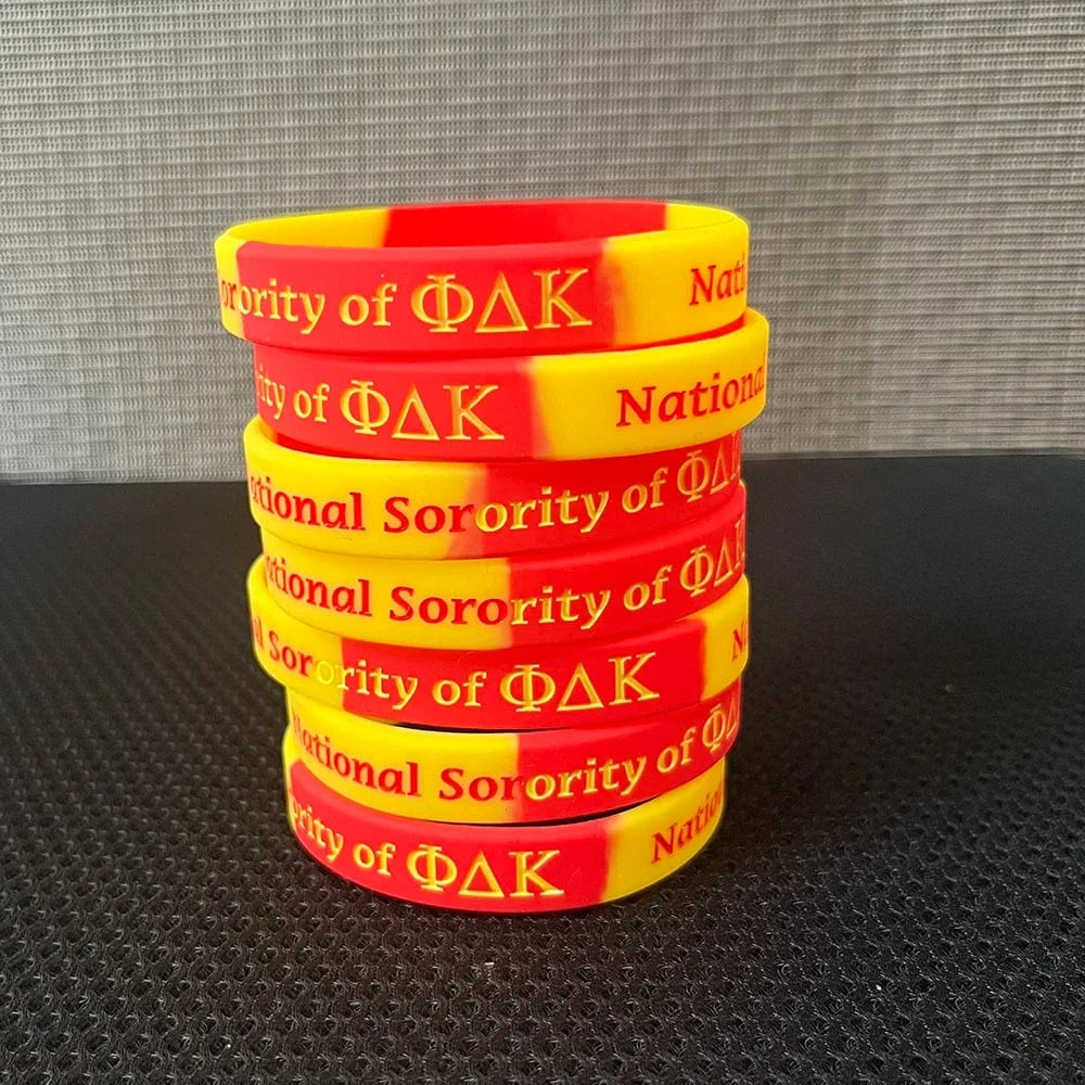 classic / 19CM / pdk National Sorority of Phi Delta Kappa Silicone Bracelet Red Yellow NSPDK Wristbands PVC Bracelet Fellowship Rubber Bracelets