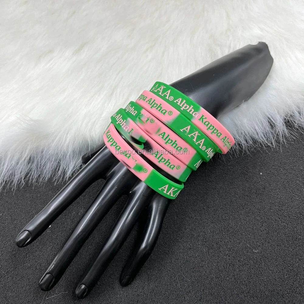 classic / 19CM / Pink green Pink Green Silicone Bracelet PVC Wristbands  Bangle Greek Sorority Symbol Fellowship Rubber Bracelets