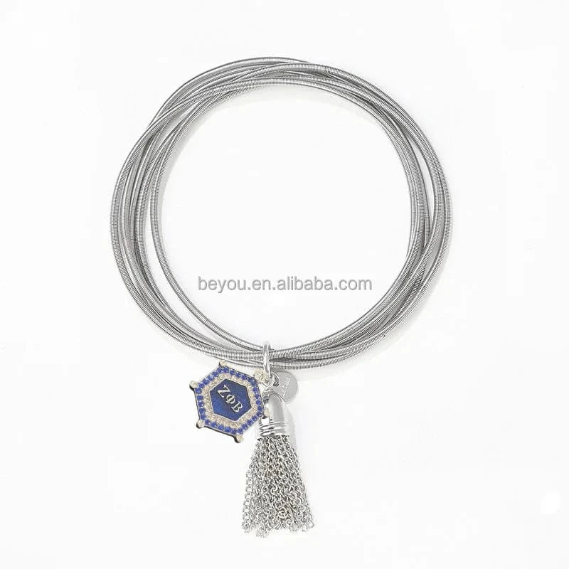 classic / 19CM / zpb Custom Sorority Blue White Bracelet Greek Letter Zeta Phi Beta Hollow Pendant Elastic Bracelet Jewelry Sisterhood Gift