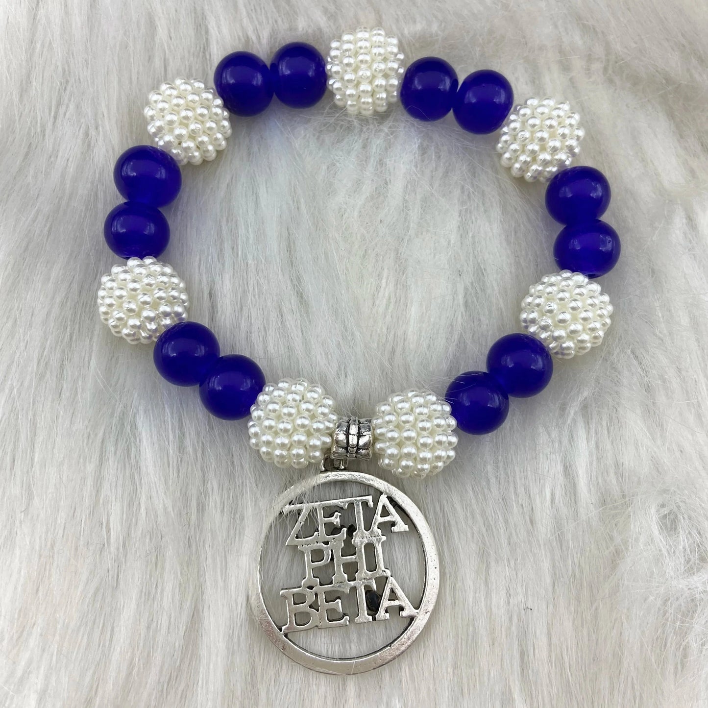 classic / 19CM / zpb Custom Sorority Blue White Bracelet Greek Letter Zeta Phi Beta Hollow Pendant Elastic Bracelet Jewelry Sisterhood Gift