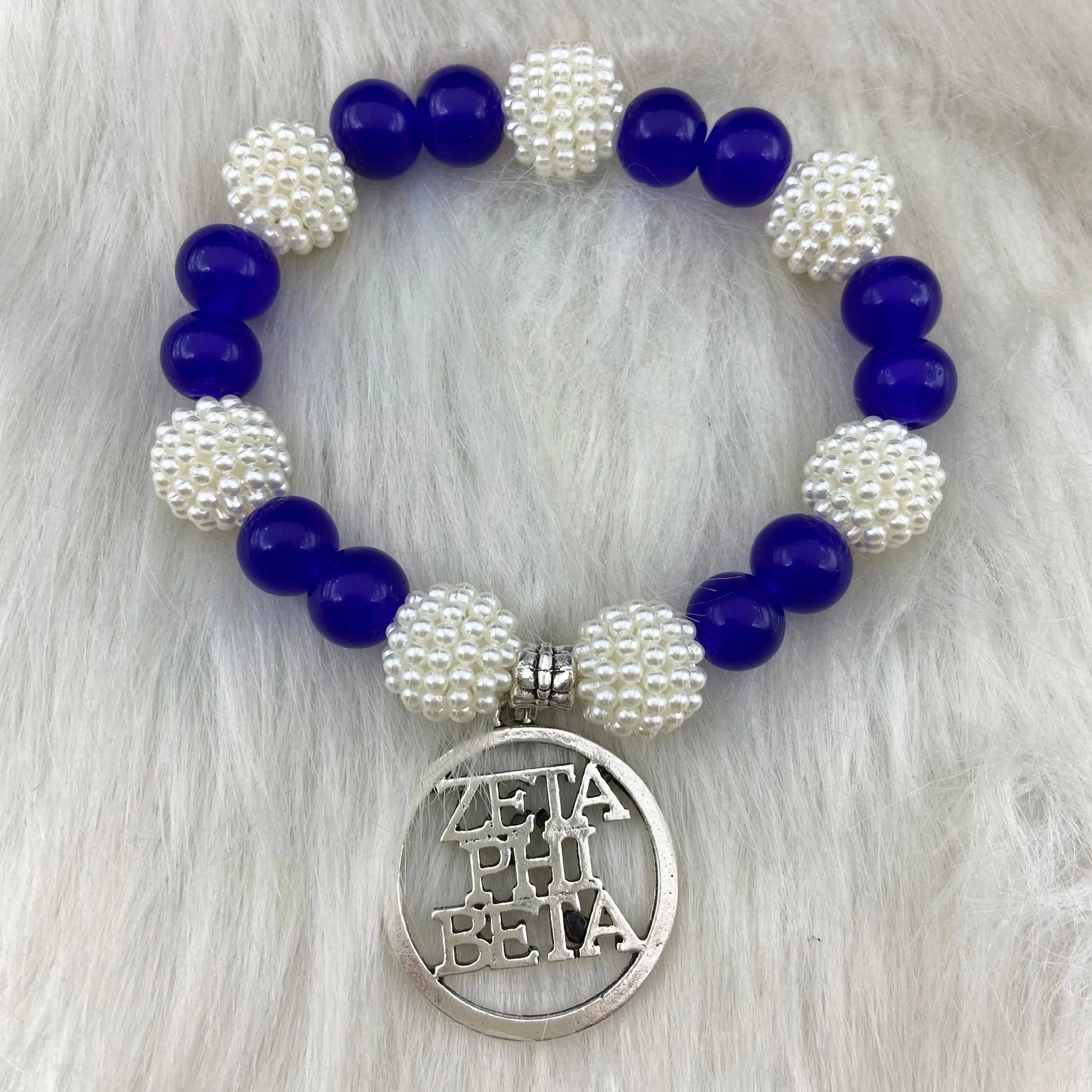 classic / 19CM / zpb Custom Sorority Blue White Bracelet Greek Letter Zeta Phi Beta Hollow Pendant Elastic Bracelet Jewelry Sisterhood Gift