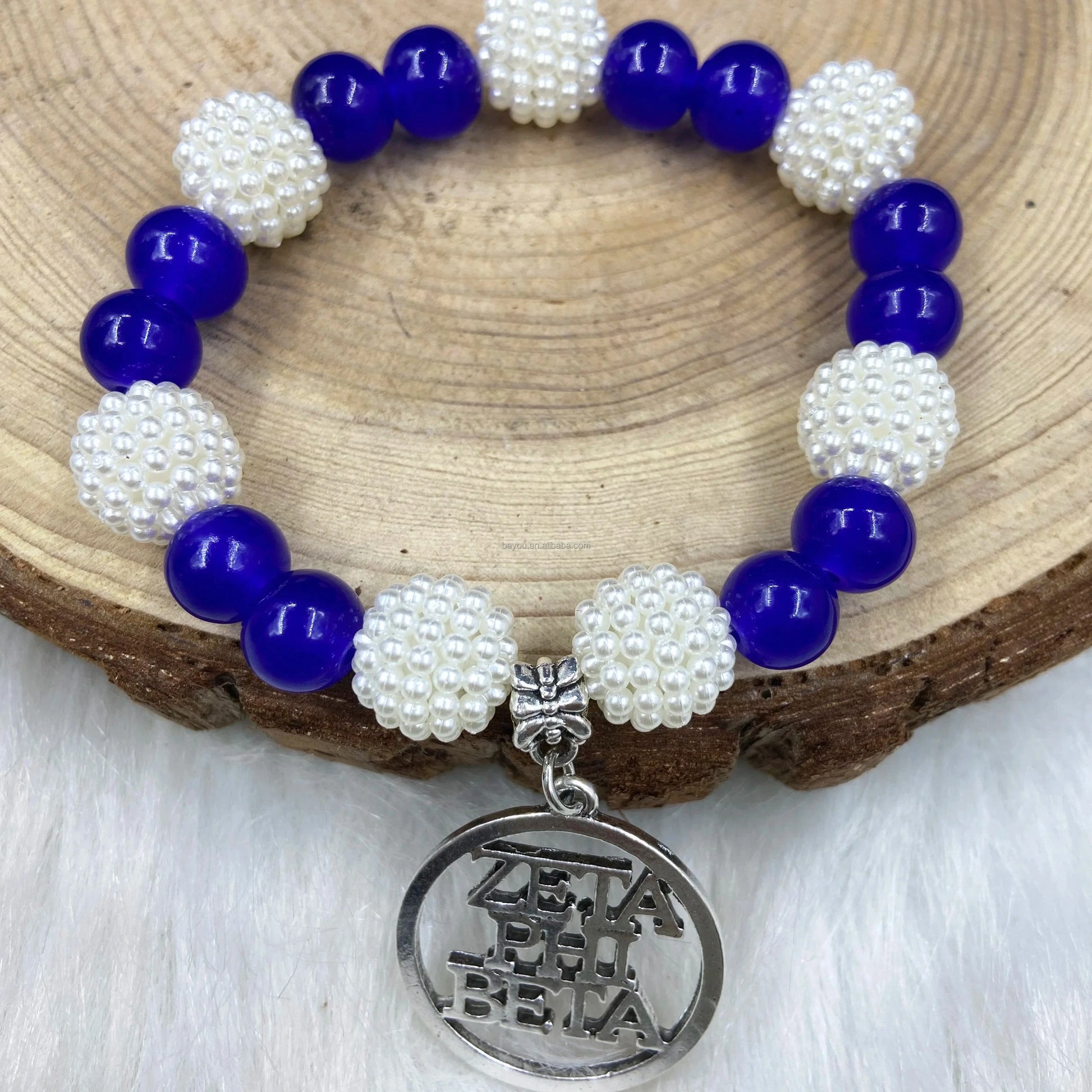 classic / 19CM / zpb Custom Sorority Blue White Bracelet Greek Letter Zeta Phi Beta Hollow Pendant Elastic Bracelet Jewelry Sisterhood Gift