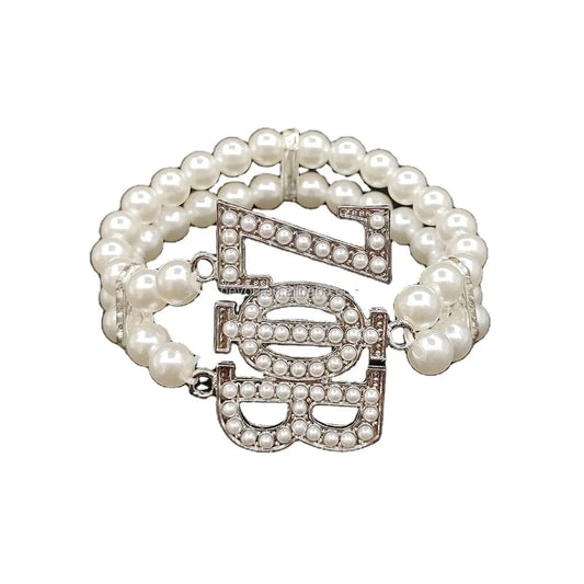 classic / 19CM / ZPB New Arrival Greek Sorority ZPB Double White Pearl Crystal Letter Zeta Phi Beta Women Jewelry Elastic Personalized Charm Bracelet