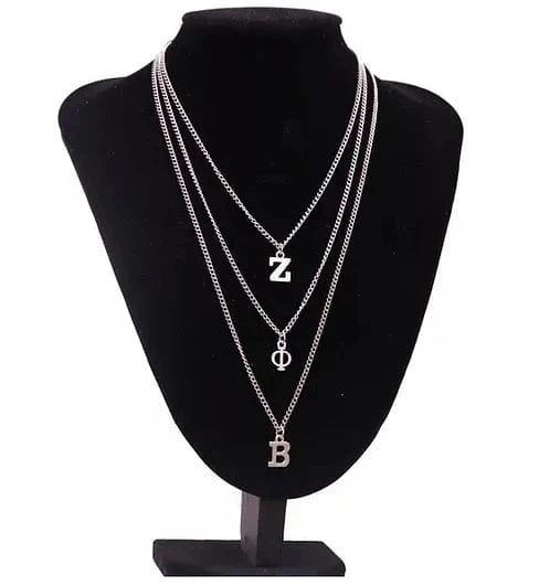 classic / 2 Custom Zeta Phi Beta Sorority Silver Greek Letter Z Rhinestone Dove White Shield Pendants 3 Layers Necklace Set Jewelry