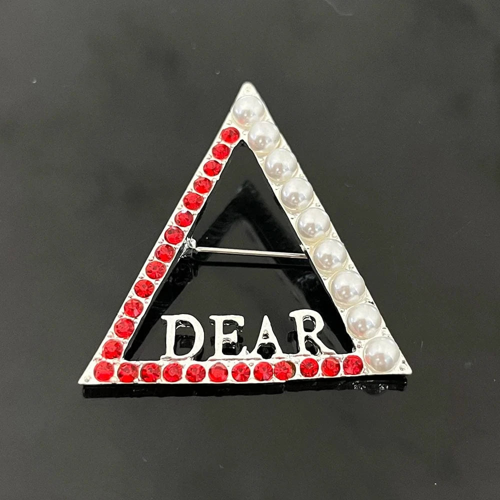 classic / 2 / Gold Plated Greek Fellowship  Quality Metal Triangle Shape Red Crystal Pearl Dear Delta Brooch Society Lapel Pin Apparel Jewelry