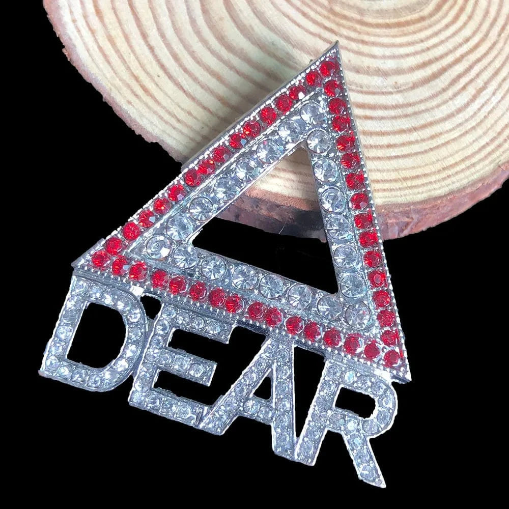 classic / 2 / Silver Plated Delta Diva Lapel Pin Red Rhinestone White Pearl Brooch Greek Sorority Customized logo Lapel Pin Jewelry