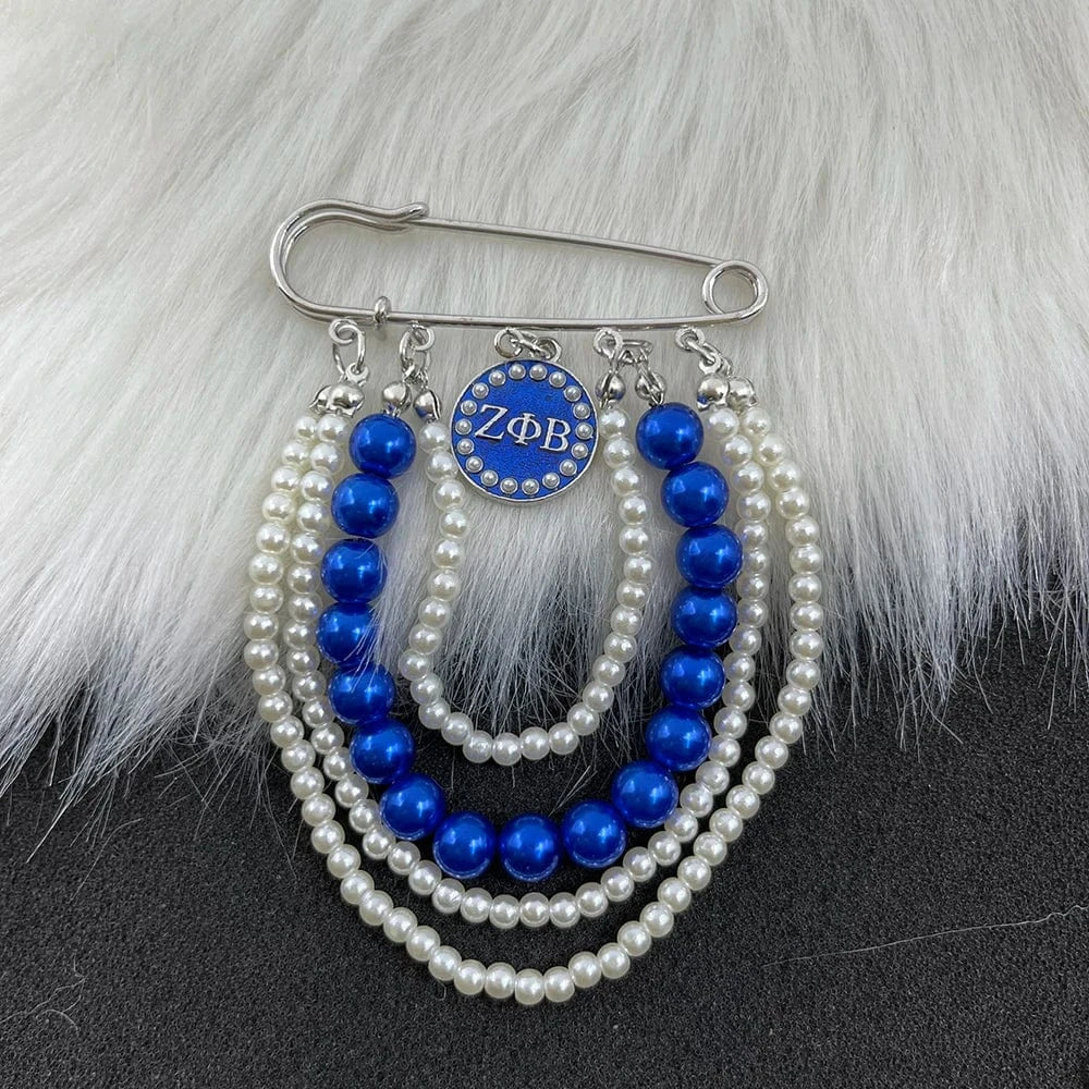 classic / 2 / Silver Plated ZPB Greek Sisters Club Club Logo Letter Badge Shield Pendant Pearl Rhinestone brooch Women's Jewelry