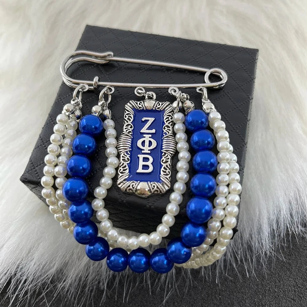 classic / 3 / Silver Plated ZPB Greek Sisters Club Club Logo Letter Badge Shield Pendant Pearl Rhinestone brooch Women's Jewelry