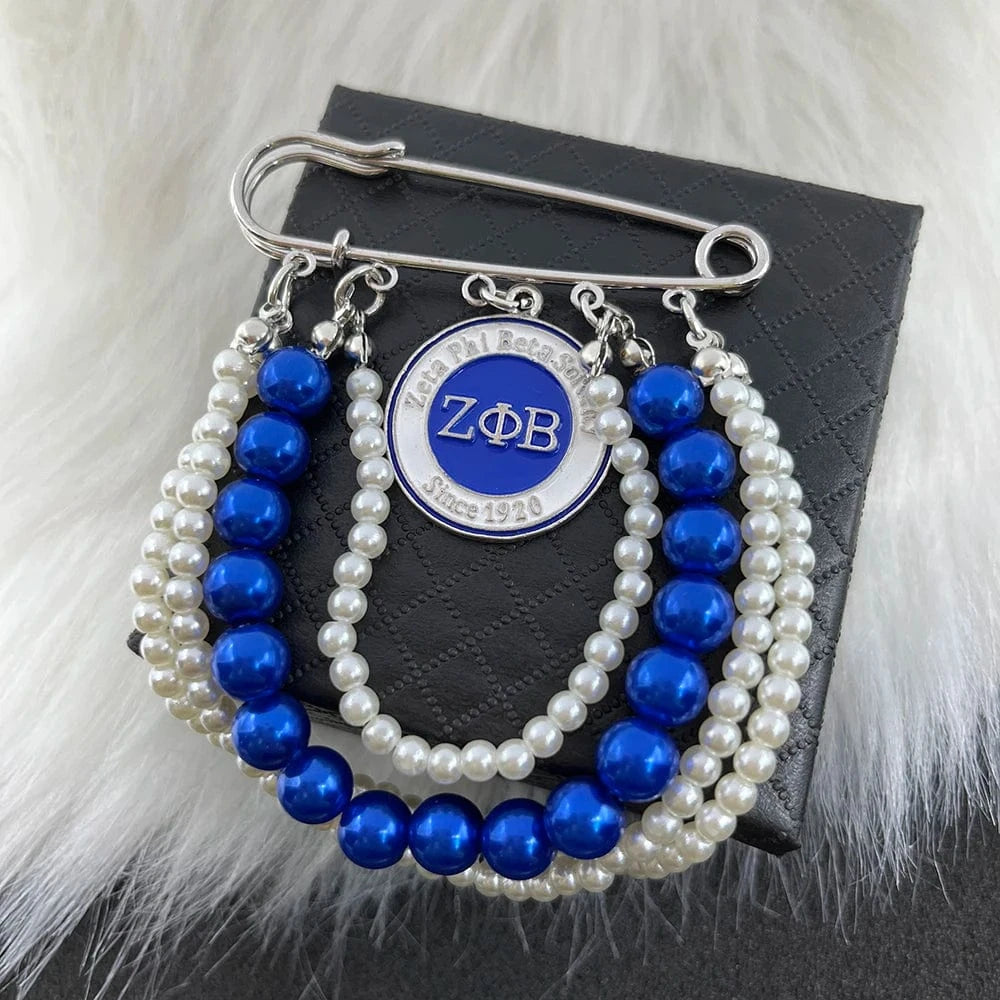 classic / 4 / Silver Plated ZPB Greek Sisters Club Club Logo Letter Badge Shield Pendant Pearl Rhinestone brooch Women's Jewelry