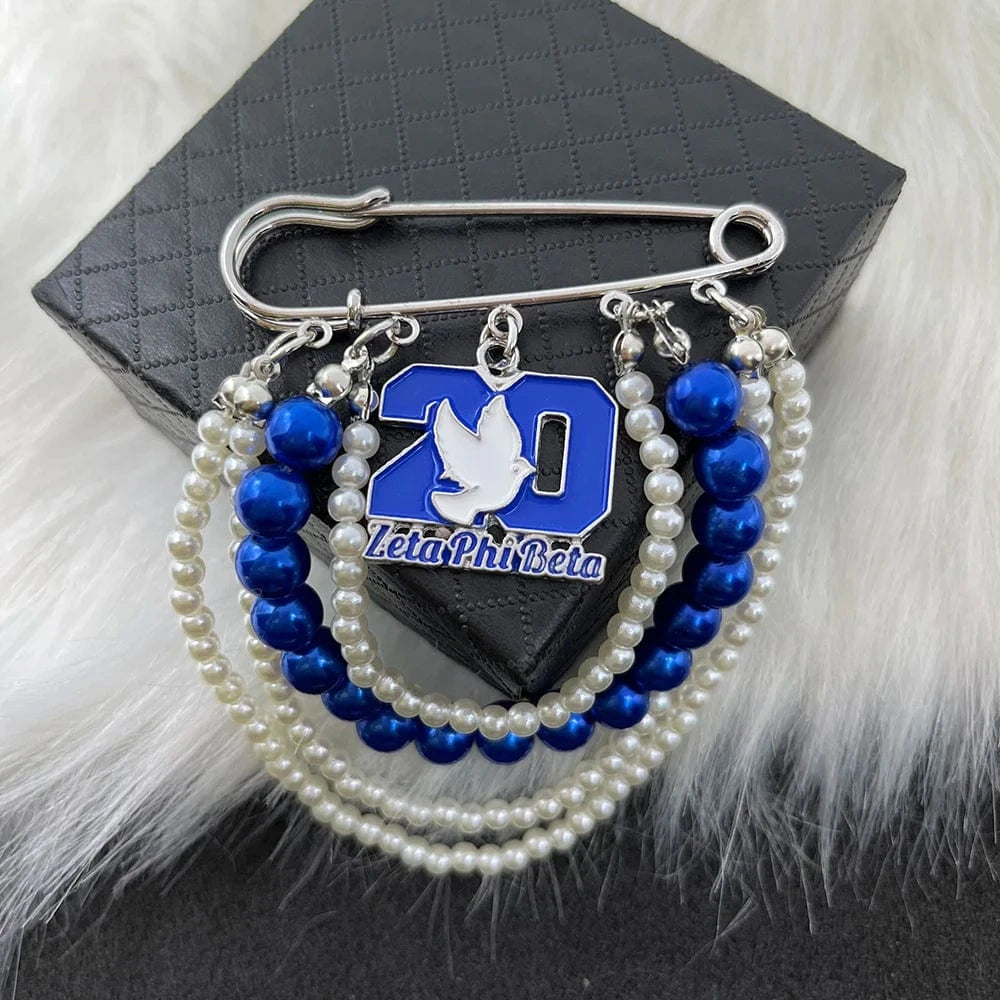 classic / 6 / Silver Plated ZPB Greek Sisters Club Club Logo Letter Badge Shield Pendant Pearl Rhinestone brooch Women's Jewelry