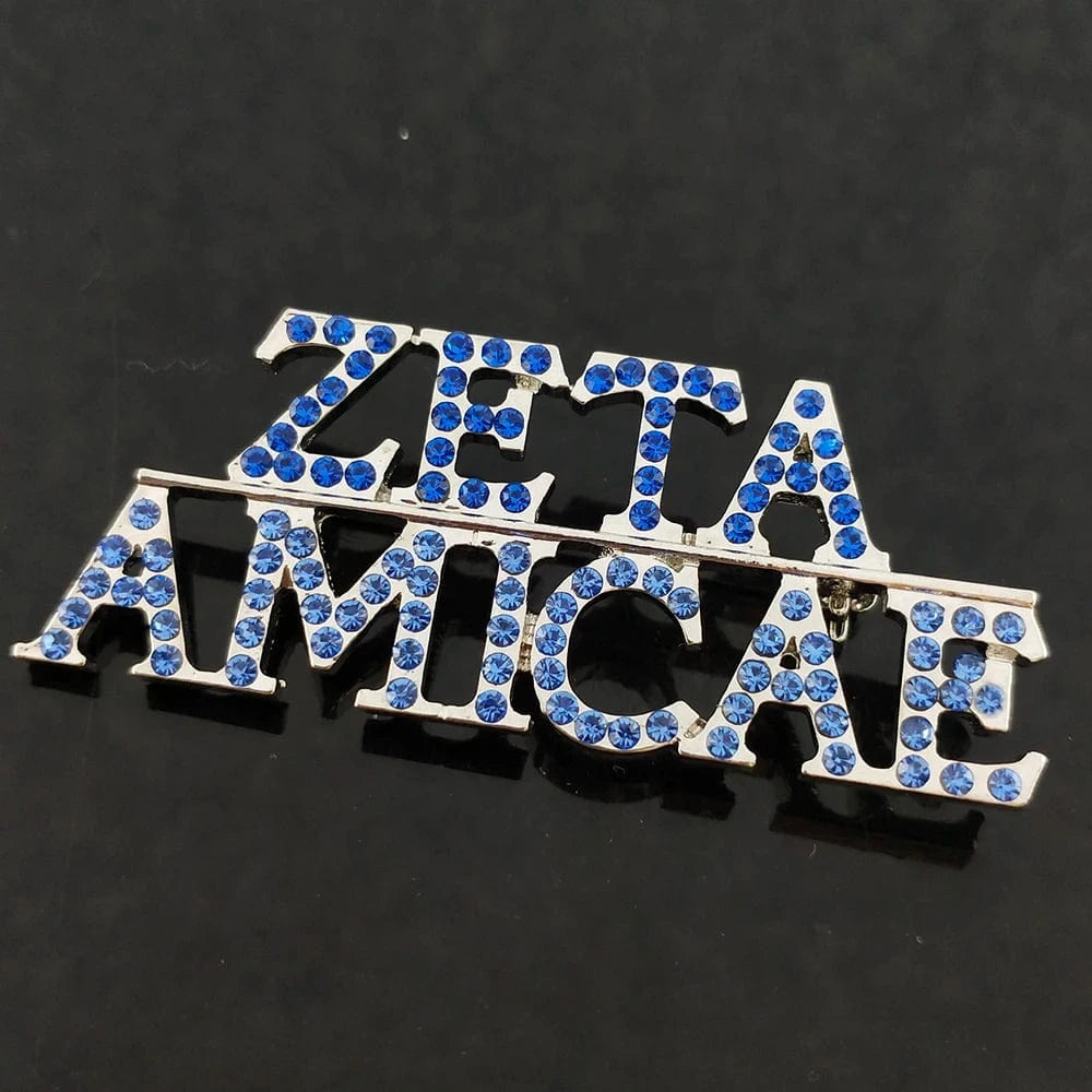 classic / Amicae / Blue White Zinc Plated Greek Letter Large Z Baby Dark Blue Rhinestone Amicae Brooch Pins Elegant Zeta Amicae Alloy Brooch For Women Jewelry Accessories