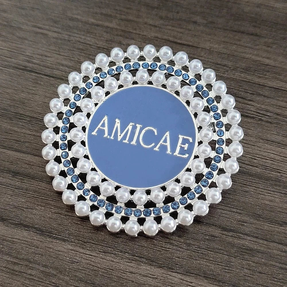 classic / Amicae / Blue White Zinc Plated Greek Letter Large Z Baby Dark Blue Rhinestone Amicae Brooch Pins Elegant Zeta Amicae Alloy Brooch For Women Jewelry Accessories