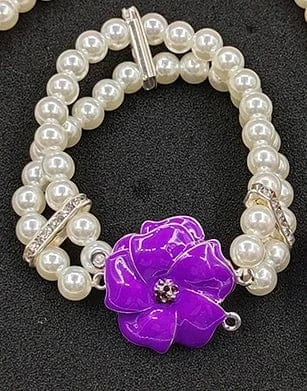 classic / bracelet Delta White Pearl African Violet Purple Flower Pendant Necklace Bracelet Set Crystal Spacers Necklace Bangle Jewelry