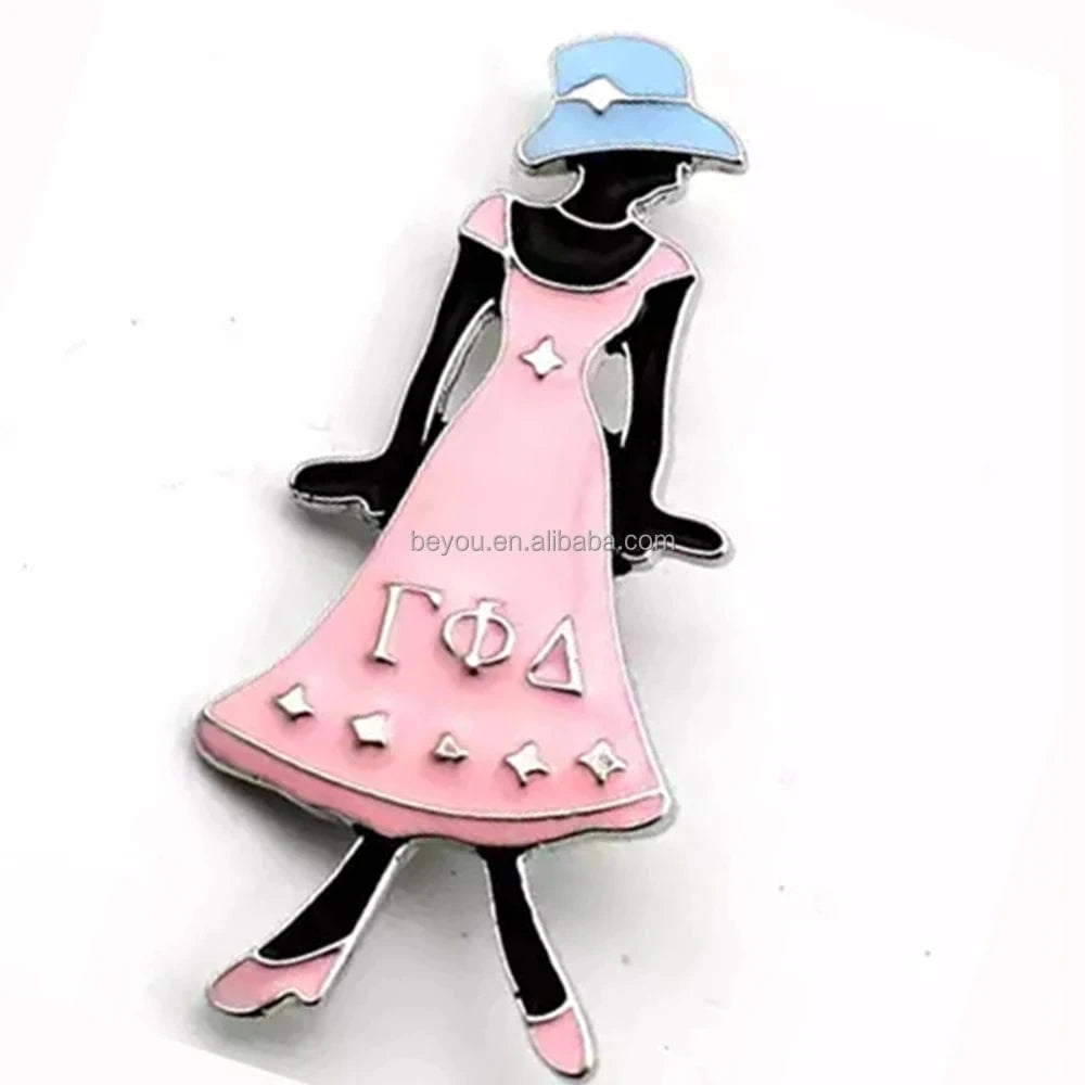 classic / butterfly / Silver Plated Pink Sky Blue Rhinestone Gamma Phi Delta Brooch  Butterfly Letter Sisterhood Sorority Lapel Pins Women Party Decor Jewelry