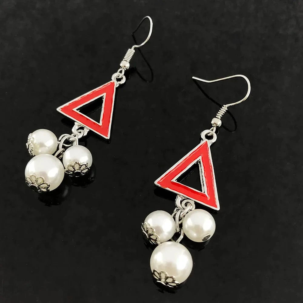 classic / classic / 3 New Handmade Custom Greek Sorority Metal Alloy Greek Letter Triangle Pear Charms Woman Pendant Earring Jewelry