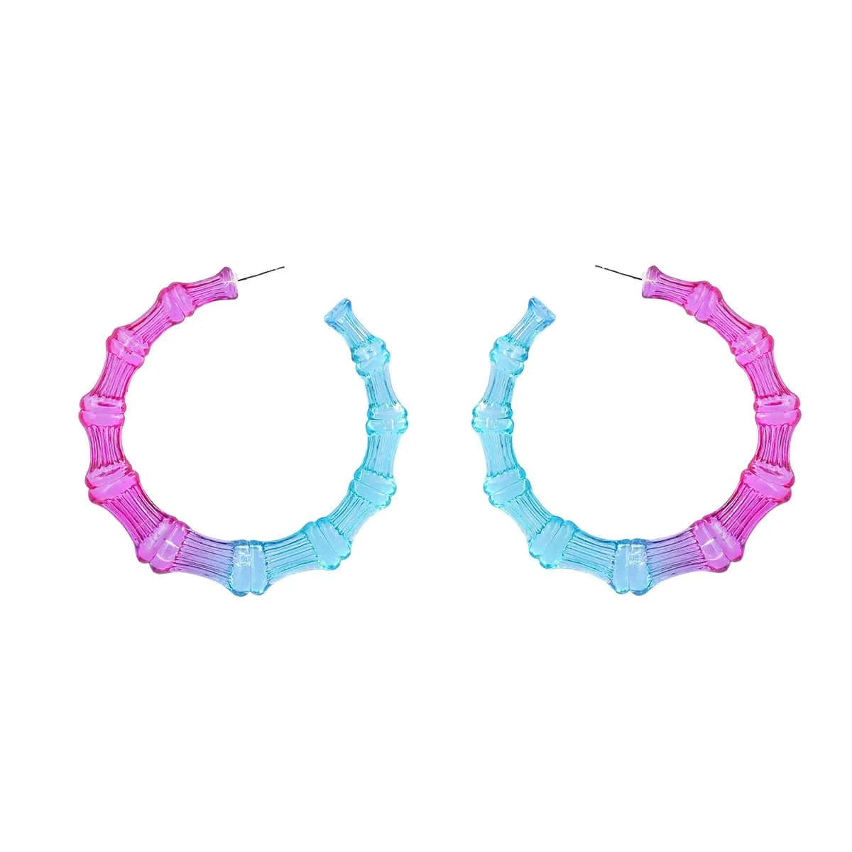 classic / classic / Pink blue Pink Green New Contrasting Color Acrylic C-shaped Round Bamboo Earrings Exaggerated Hoop Ear Rings Fashion Women Jewelry