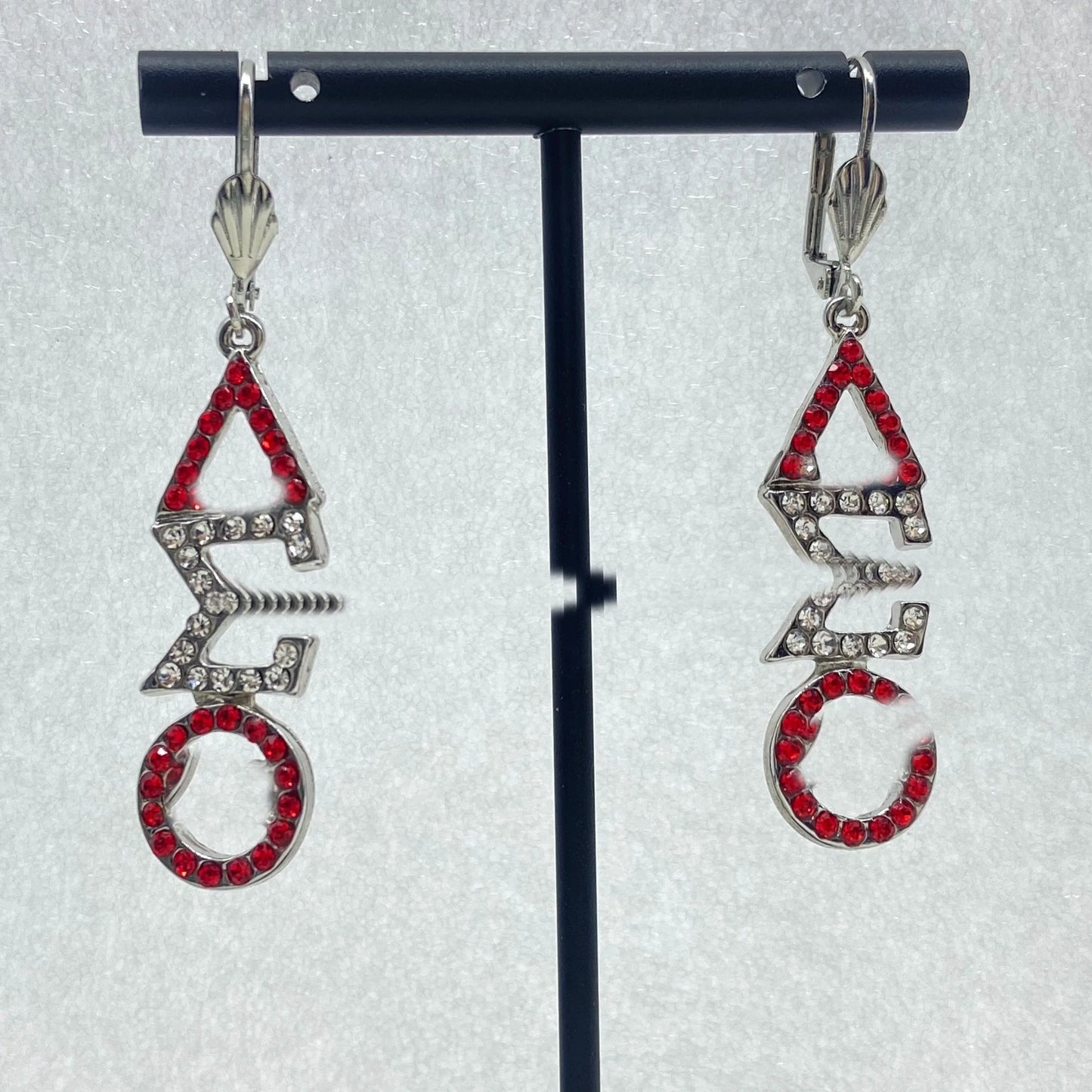 classic / classic / Red white DELTA SIGMA THETA CUSHION SHAPE DST EARRINGS with Rhinestone