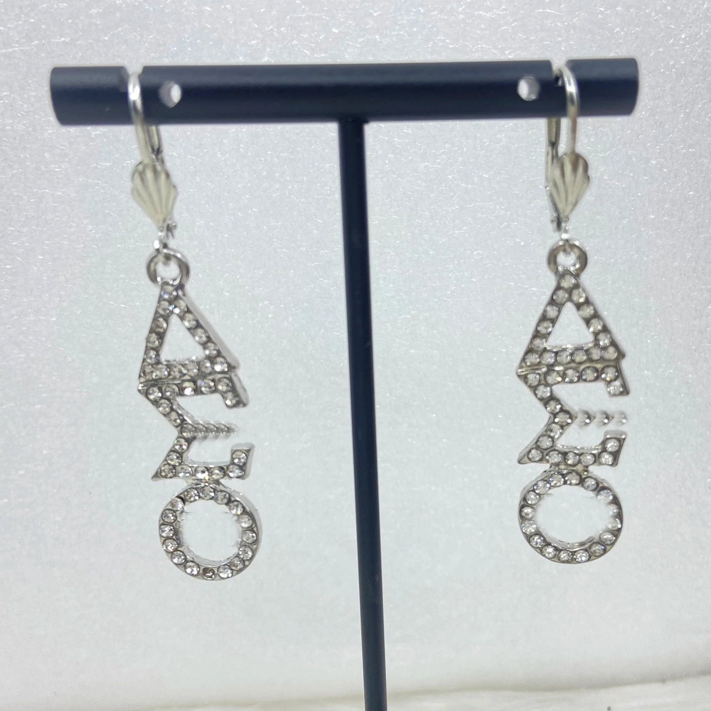 classic / classic / white DELTA SIGMA THETA CUSHION SHAPE DST EARRINGS with Rhinestone